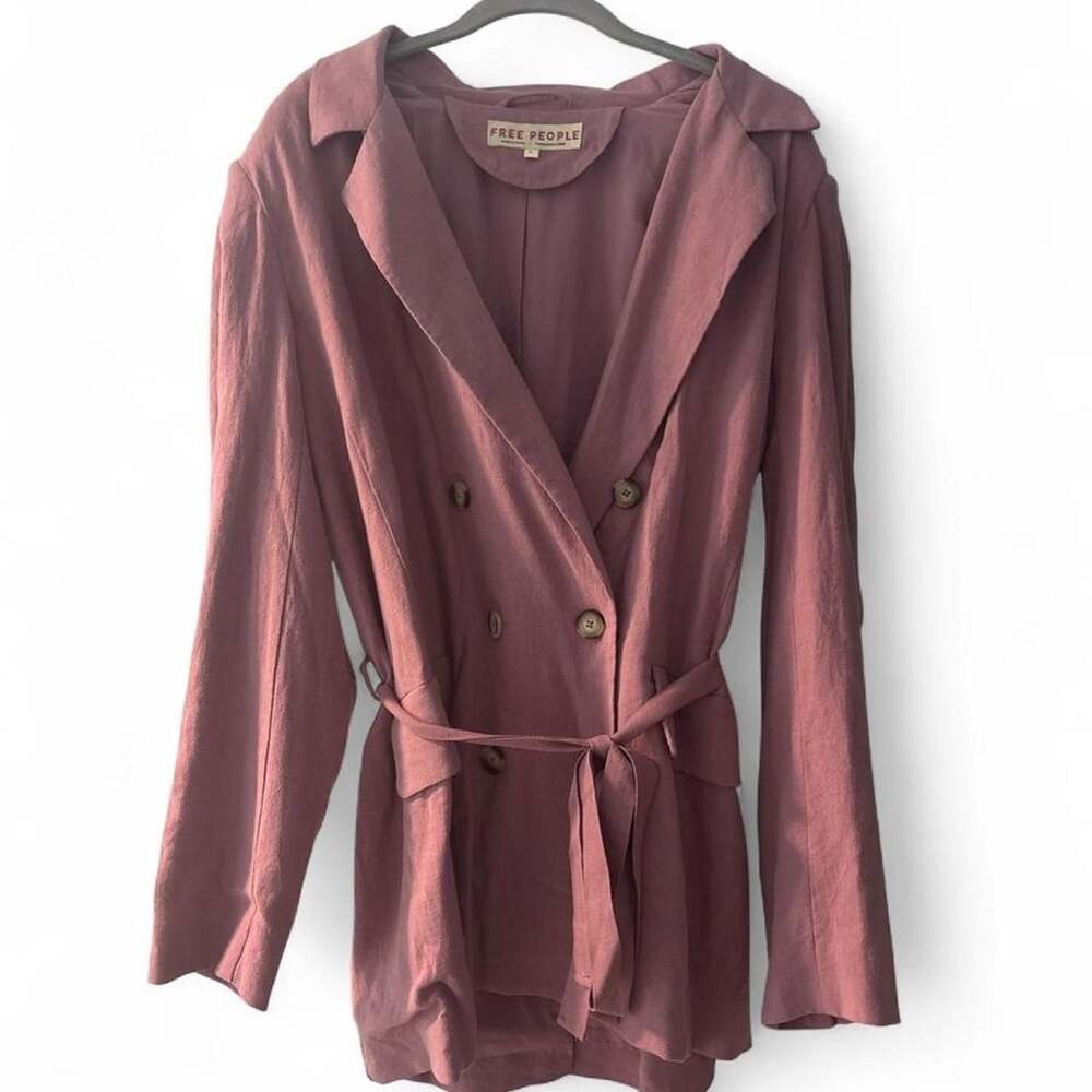 Free People Dusty Mauve Linen Wrap Blazer